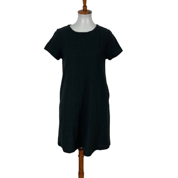 NET Collection Midi Dress Medium Black Minimalist Short Sleeve - Picture 1 of 8